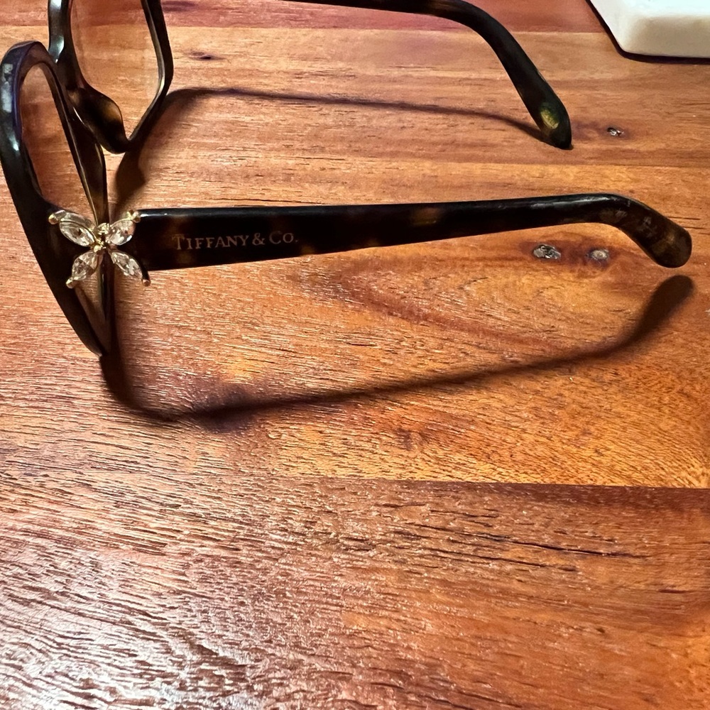 Authentic Tiffany & Co. Brown Sunglasses with Gold Crystal Butterfly Accen - Picture 5 of 7